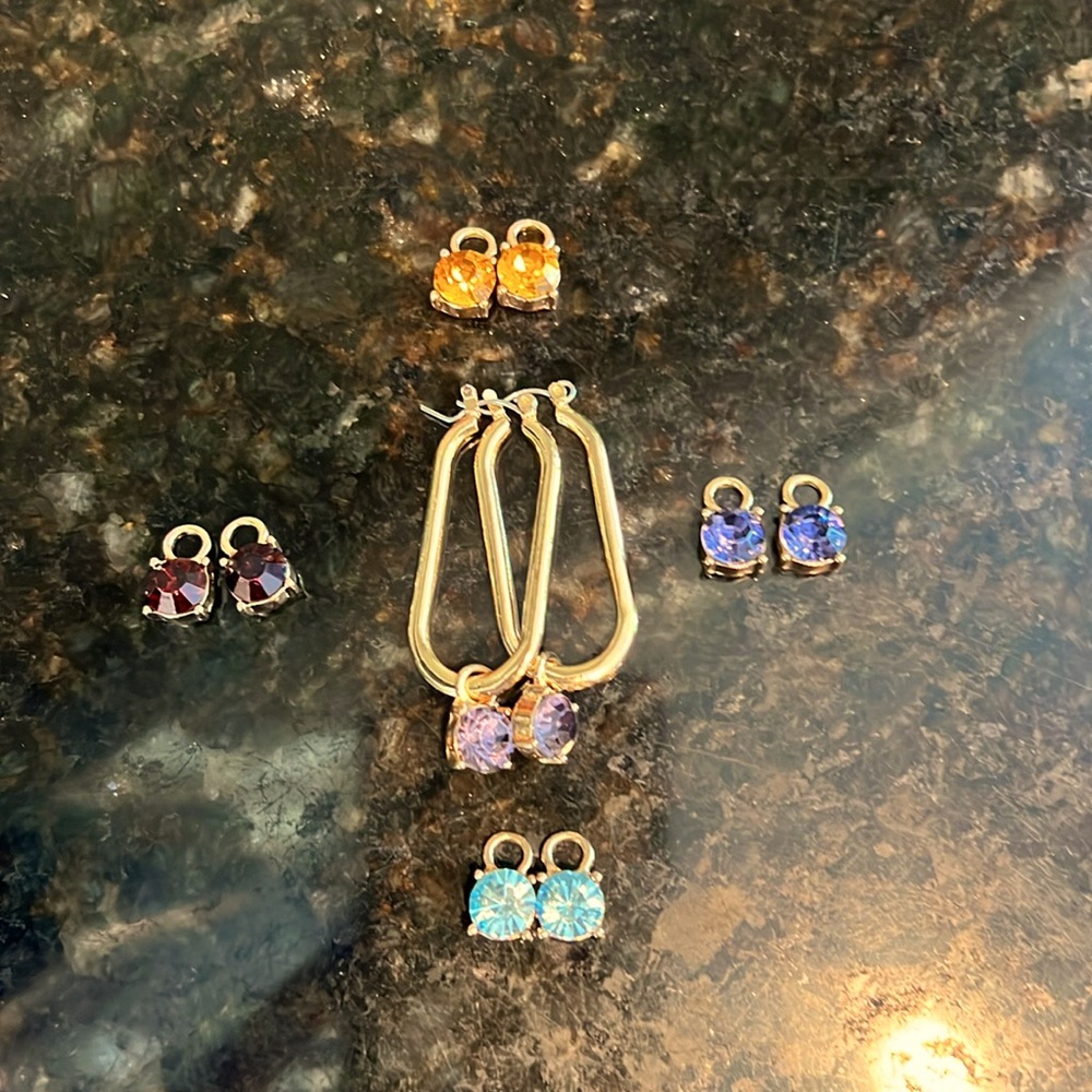 Gold Hoop earrings with FIVE sets of interchangeable gemstone charms
